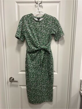 Halogen Green Printed Tie-Front Midi Dress XS